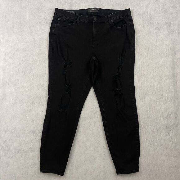 Torrid Sky High Skinny Jeans Plus Size 22T Black High Rise Distressed Dark Denim - Picture 4 of 12